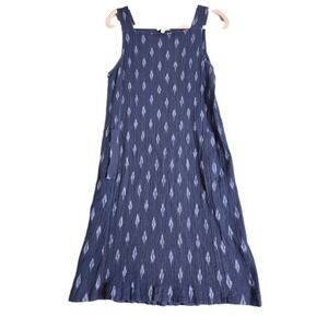 Eileen Fisher Cotton Ikat Sleeveless Stretchy Gauze Dress Blue Coastal Sz L NWOT